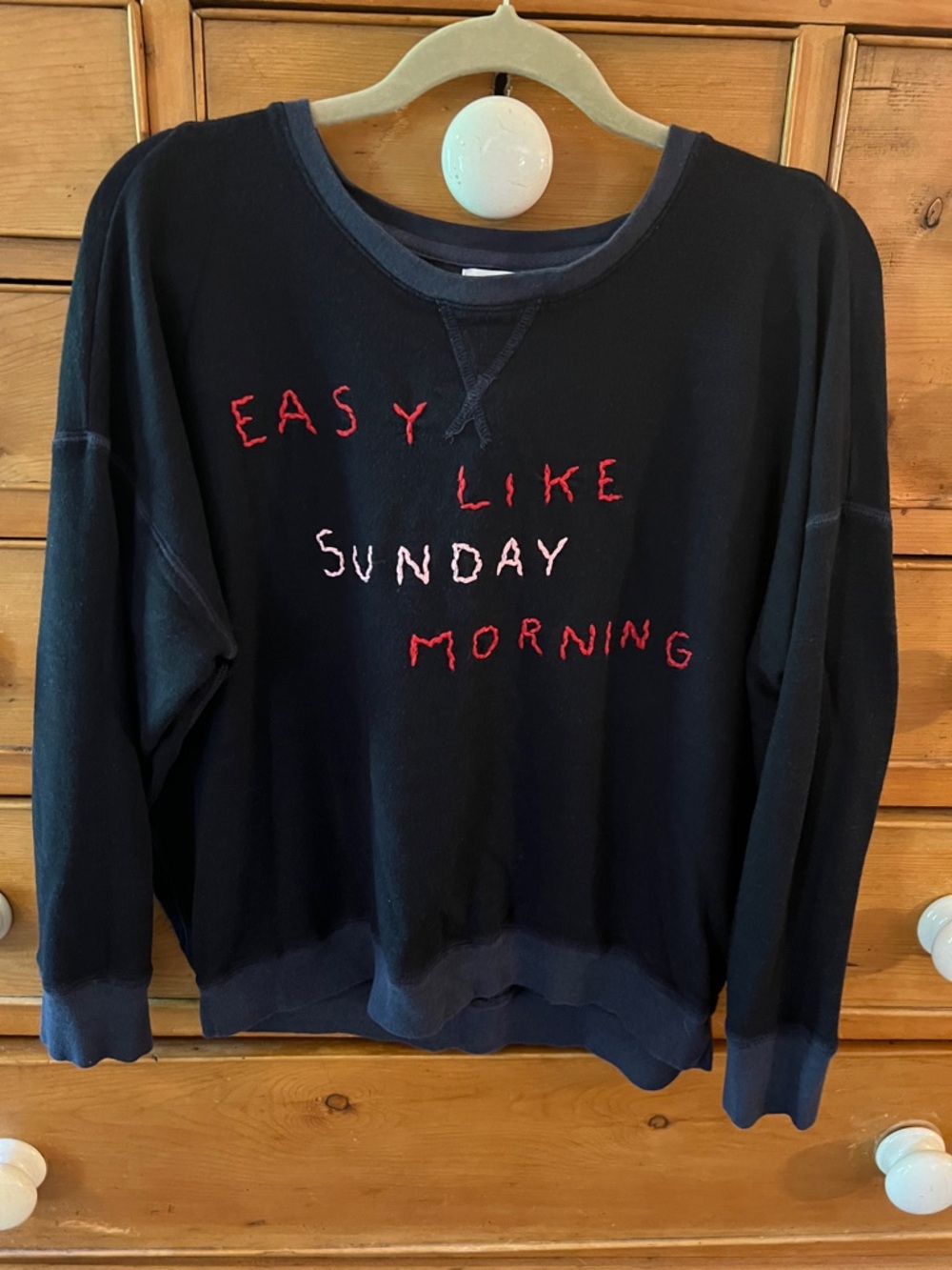 🚀 Sz 1 (M) Sundry Navy Sweatshirt with Red and Light Pink Embroidery EUC
